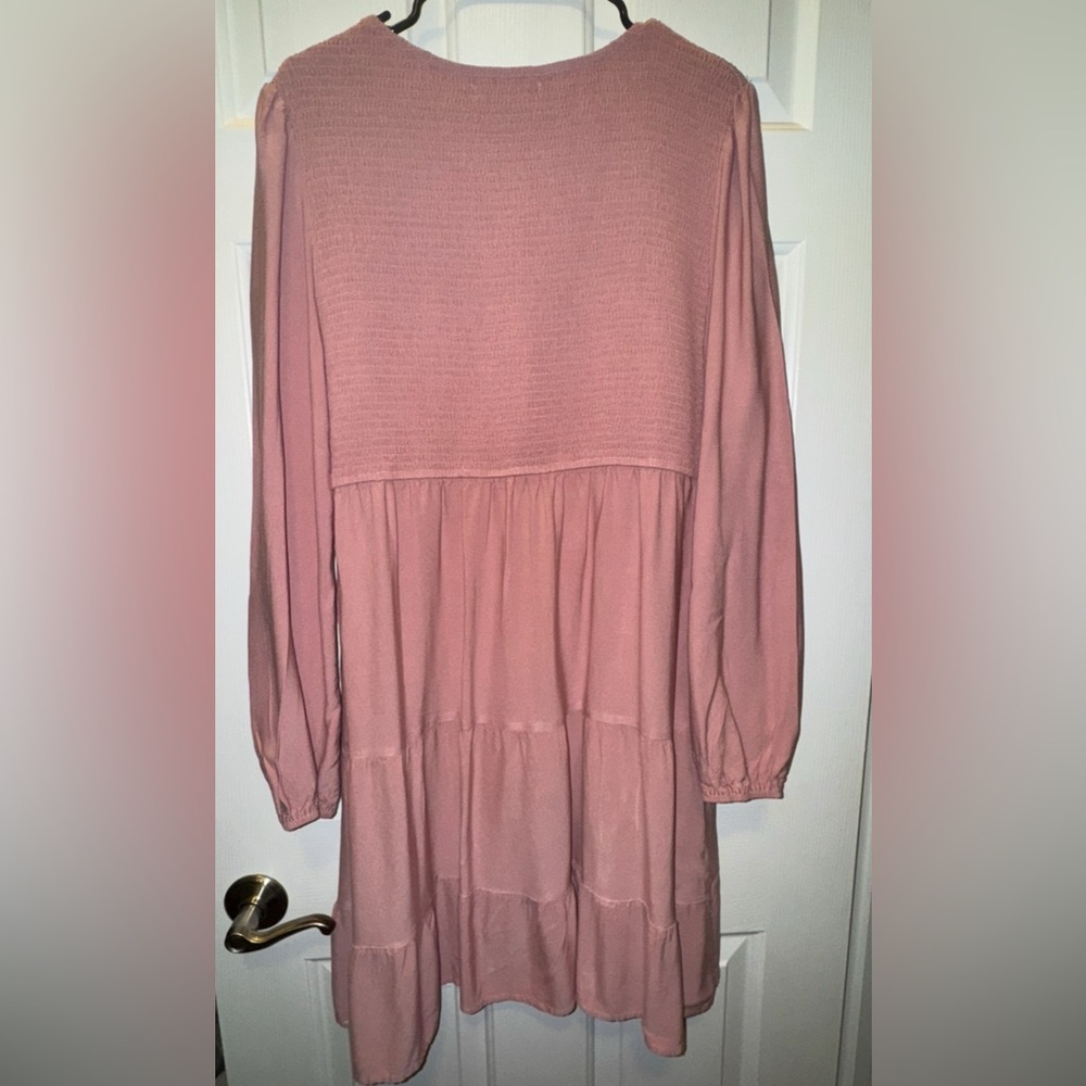 Zesica V-Neck Smocked Tiered Midi Dress in Dusty Rose - Picture 6 of 6